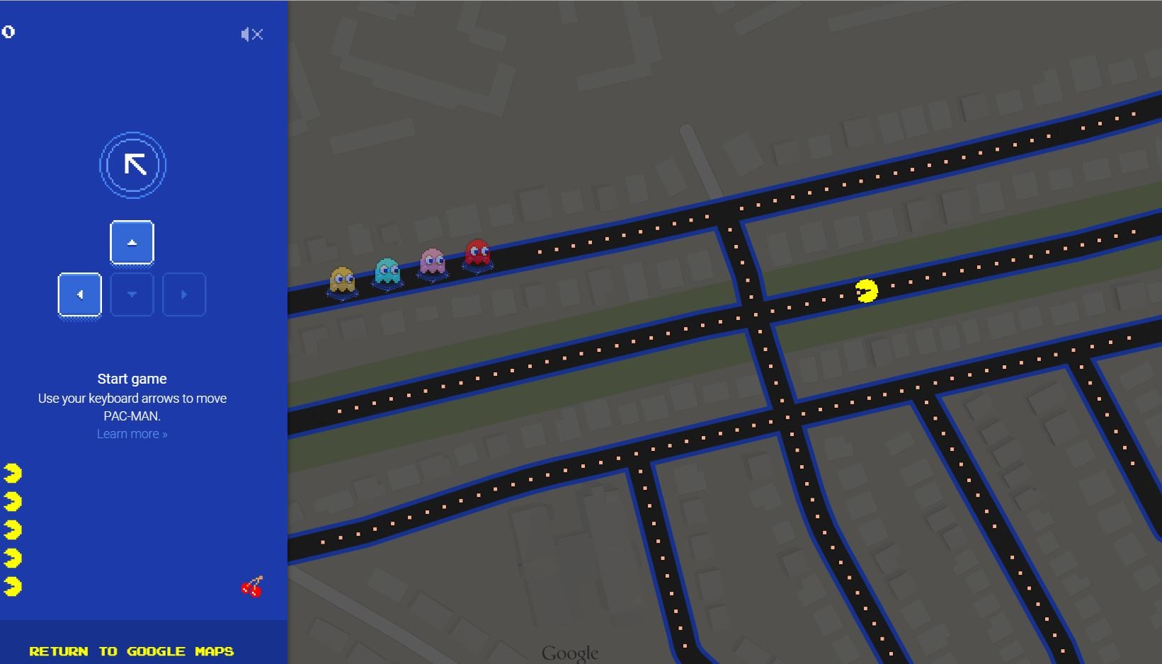 google festeja el dia de los inocentes con juego pac man en maps