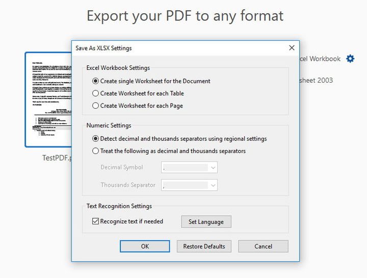 convertir un PDF a Excel