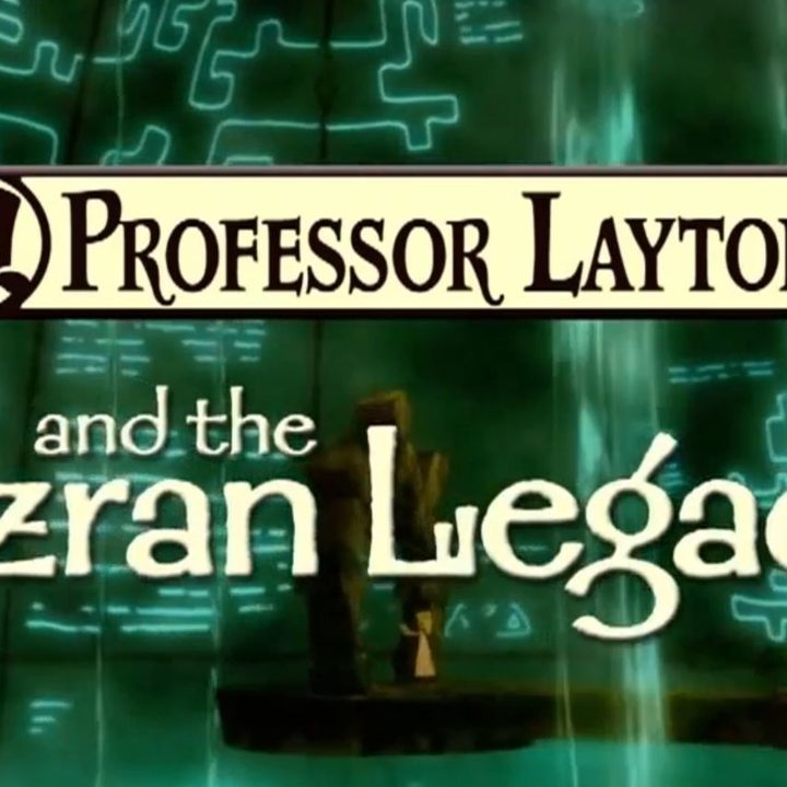 Paredes verdes con jeroglíficos y el nombre del juego, Professor Layton and the Azran Legacy.