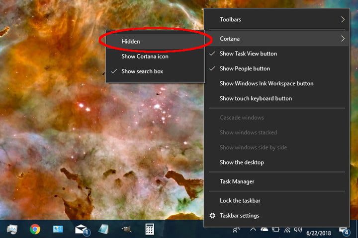 Puedes ocultar el asistente Cortana