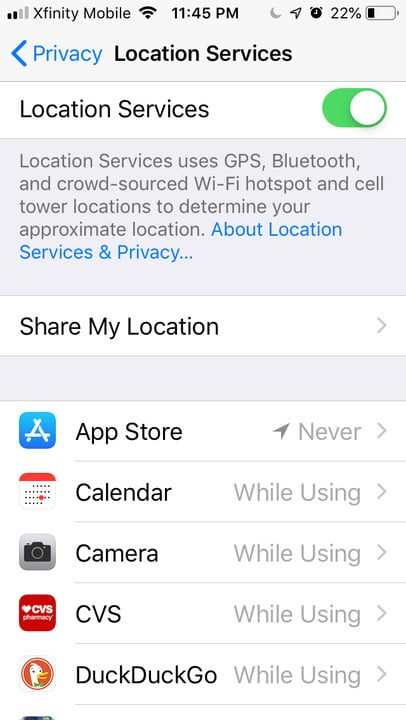 Desactivar servicios de localización