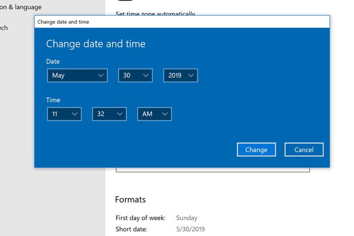 cambiar la hora en Windows 10
