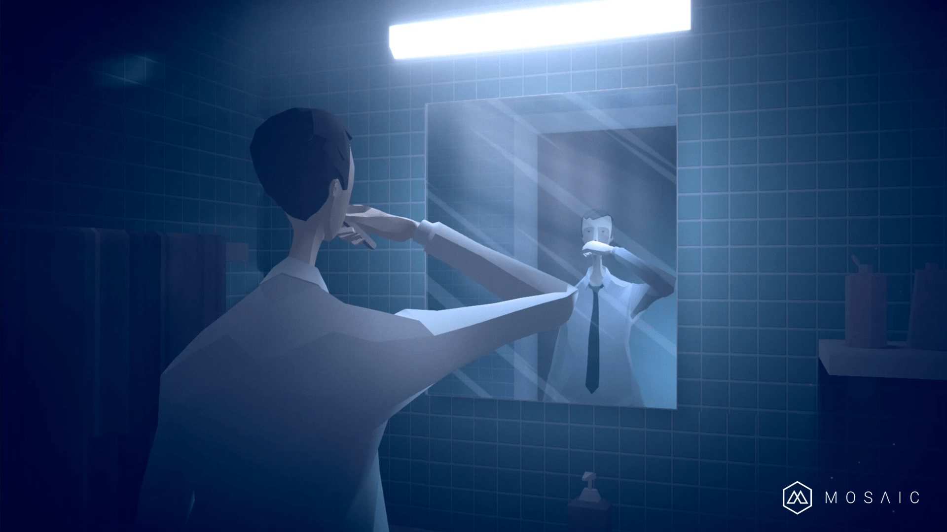 primeras impresiones mosaic raw fury bathroom screen