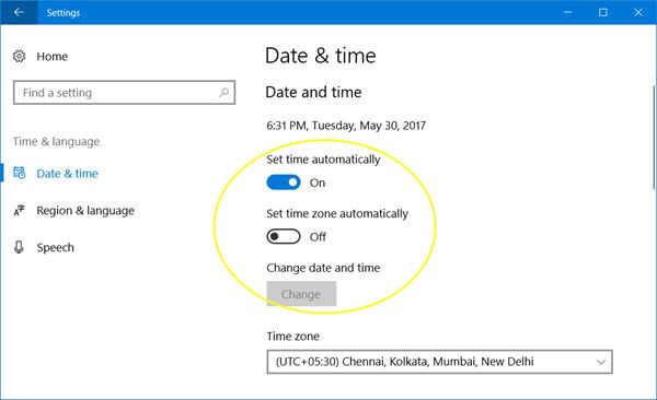 cambiar la hora en Windows 10