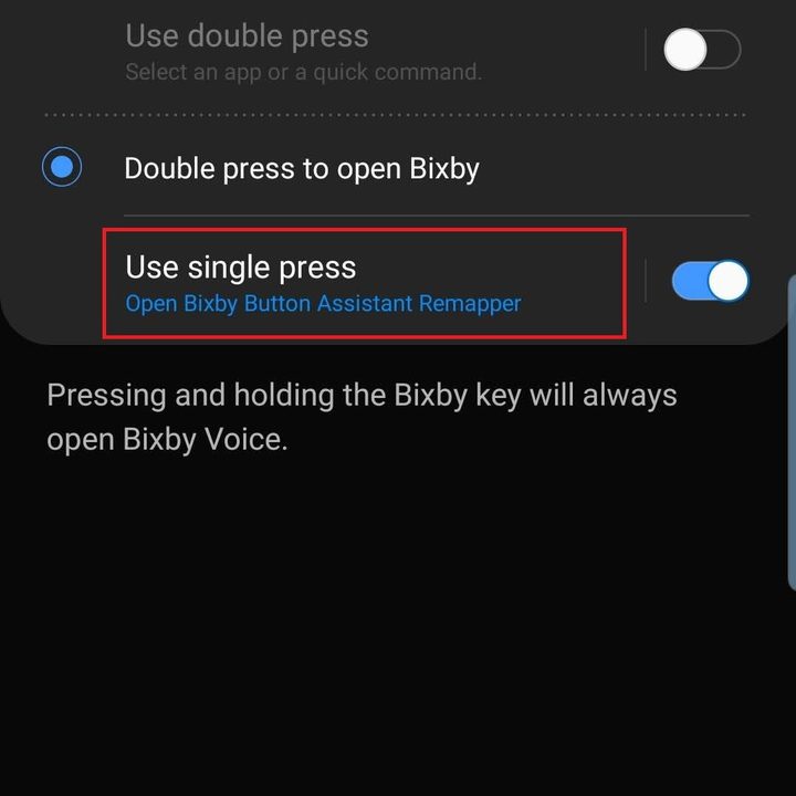 como cambiar el boton de bixby settings use single press