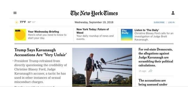 Captura de pantalla de edición digital del diario New York Times