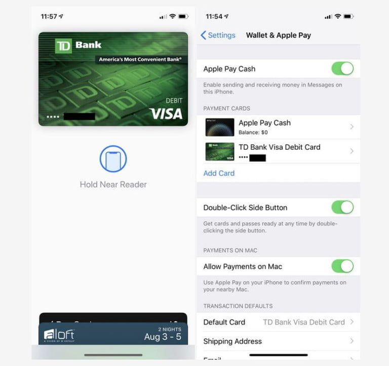 Captura de pantalla que ilustra el proceso de configuación de Apple Pay