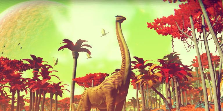 Un dinosuario en la captura de pantalla del videojuego No Man’s Sky