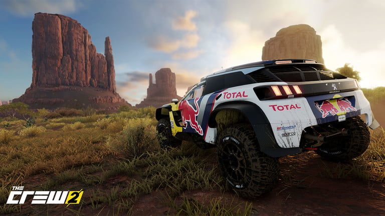 Un auto se desplaza por el desierto de Estados Unidos. Captura de pantalla de The Crew 2