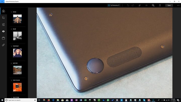 Captura de pantalla de programa Photoshop Express