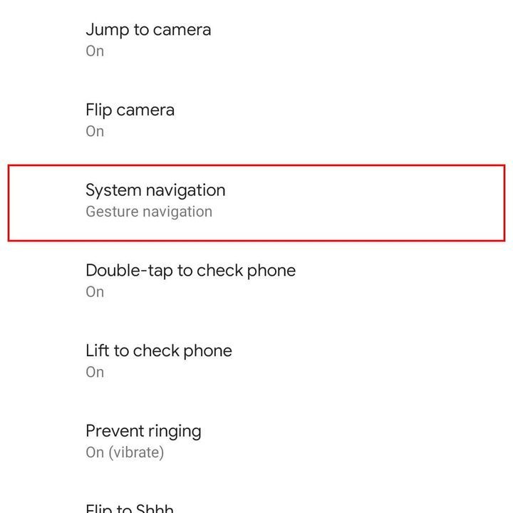 seleccionar Navegación del sistema en Android 10 para activar la navegación por gestos