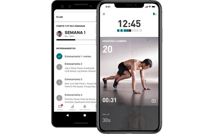 Interfaz de la app Adidas Training