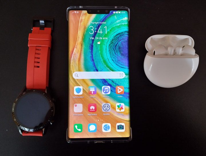 Gadgets Huawei sobre un fondo negro