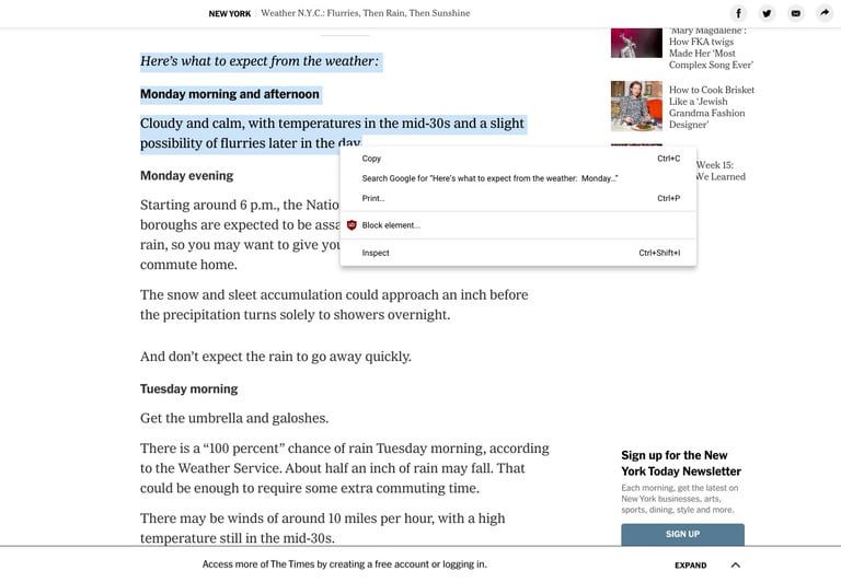 pagina web con un texto seleccionado y el menú del botón derecho con la opción de copiar