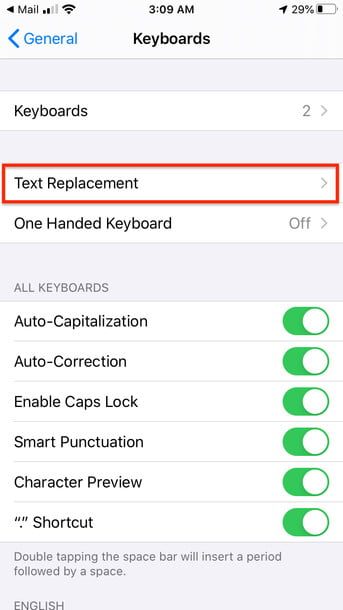 Sustitución de texto iPhone