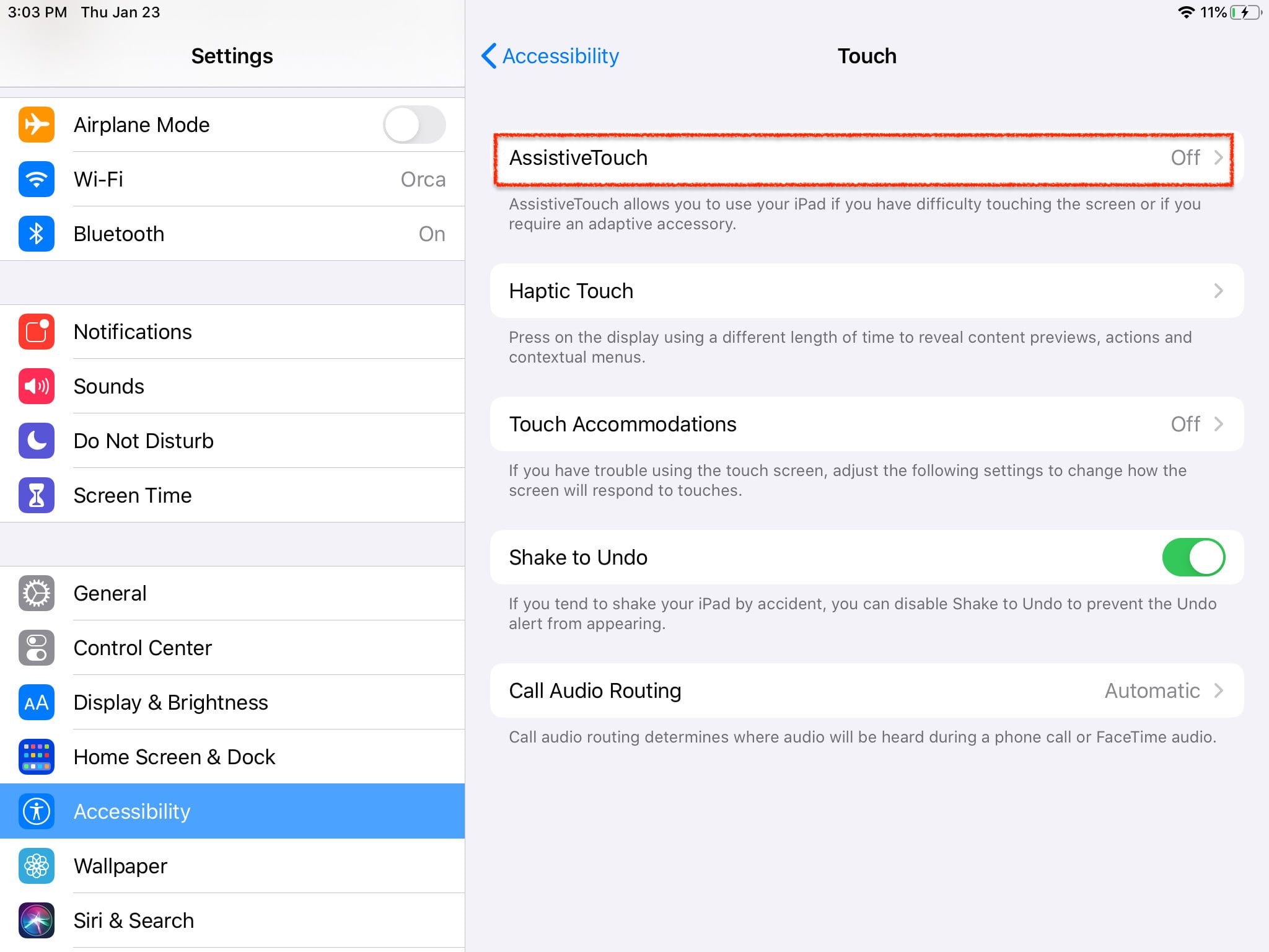 Pantalla cómo usar un mouse en un iPad, seleccionar AssistiveTouch
