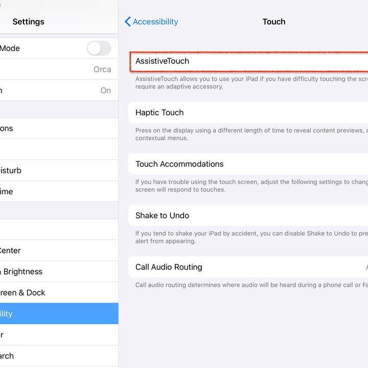 Pantalla cómo usar un mouse en un iPad, seleccionar AssistiveTouch