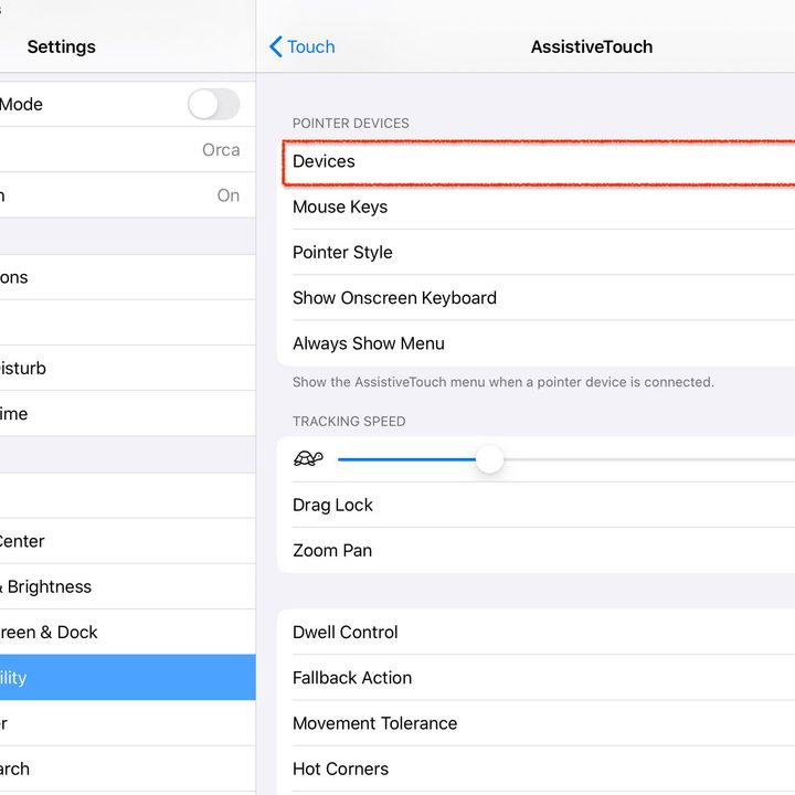 Pantalla cómo usar un mouse en un iPad paso 3, selecionar dispositivos