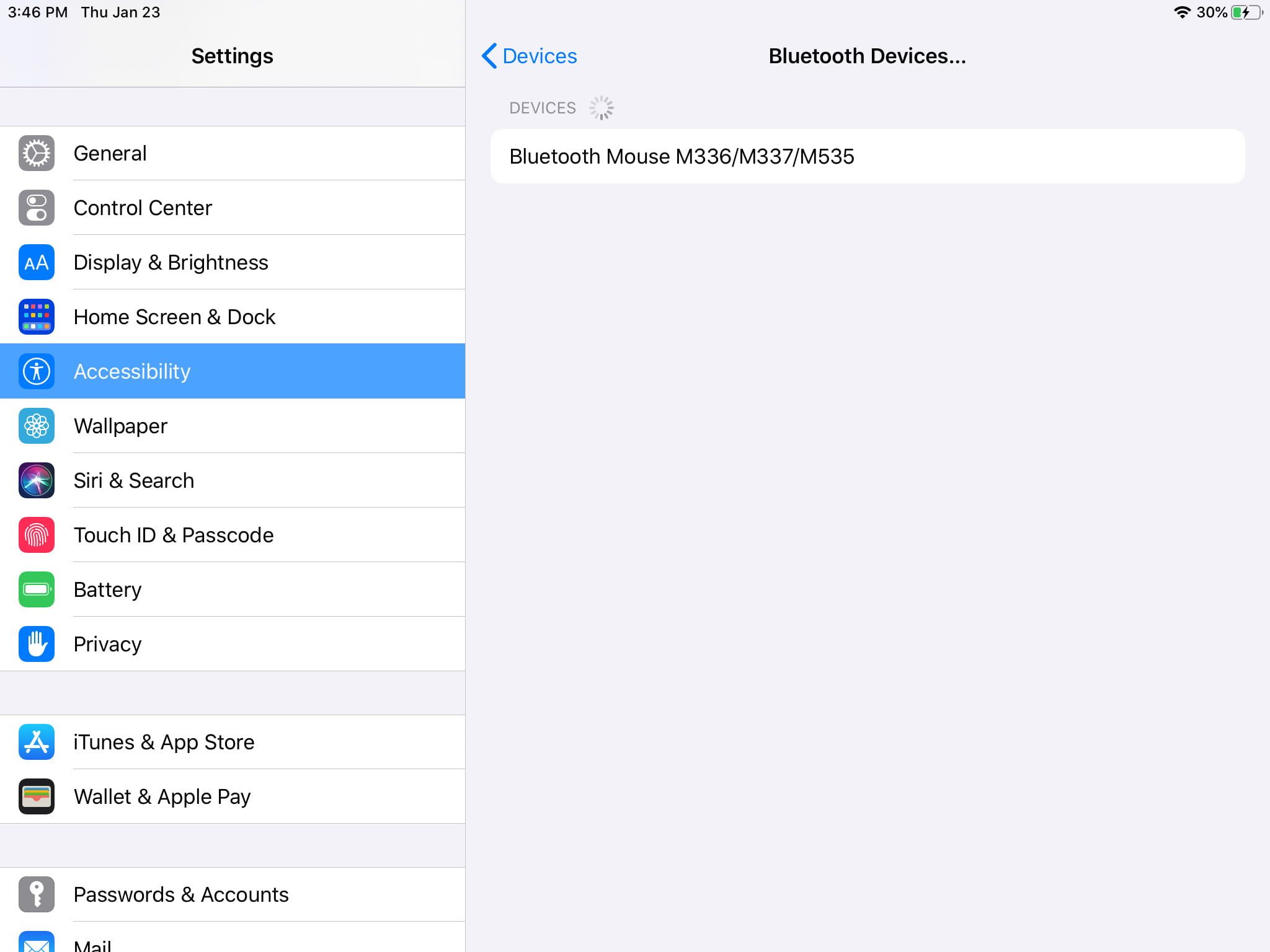 Pantalla cómo usar un mouse en un iPad paso 5, seleccionar dispositivos bluetooth