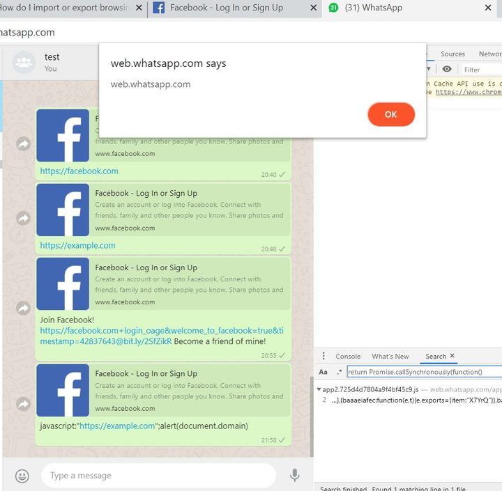 Pantalla de ejemplo vulneración whatsapp