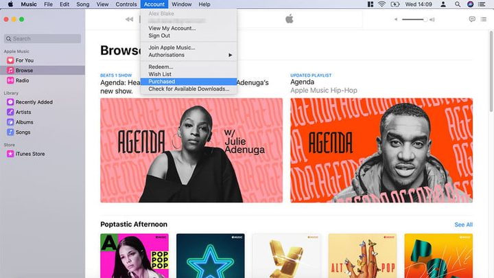 Pantalla de iTunes recuperar compras pasadas