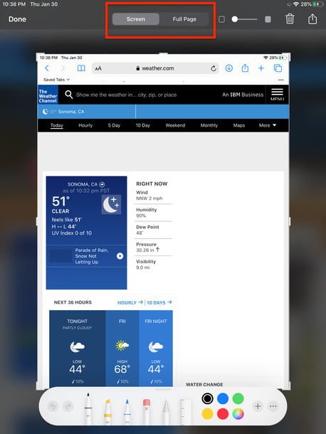 Captura de página completa en Safari en iPadOS 13