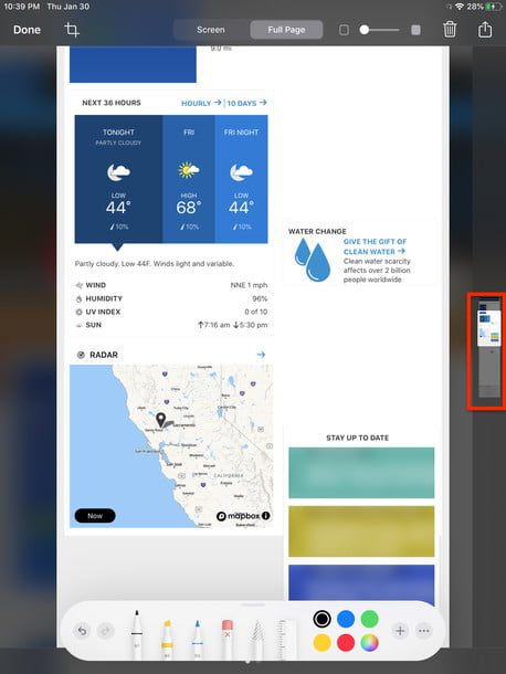 Captura de página completa en Safari en iPadOS 13