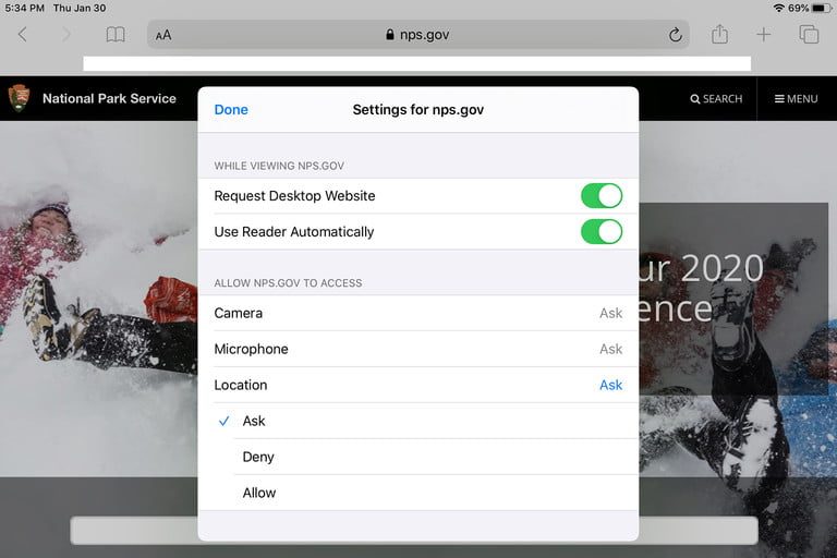Configuraciones individuales en Safari en iPadOS 13