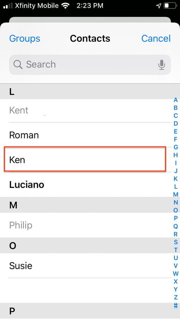 Captura de los contactos de emergencia de iPhone