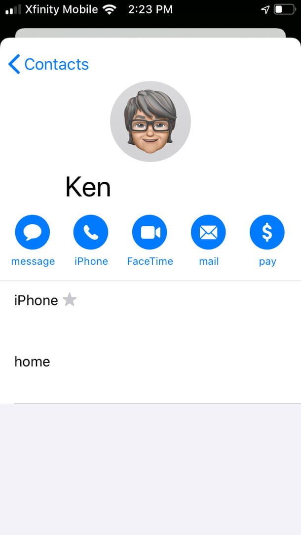 Captura de los contactos de emergencia de iPhone