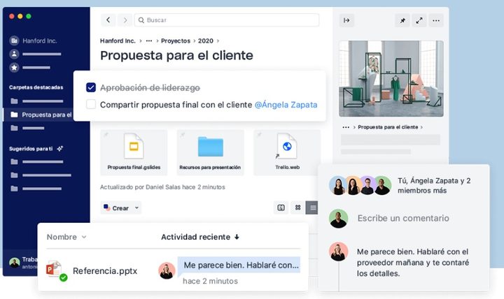 Pantalla de trabajo de DropBox Business como mejor opción en la nube