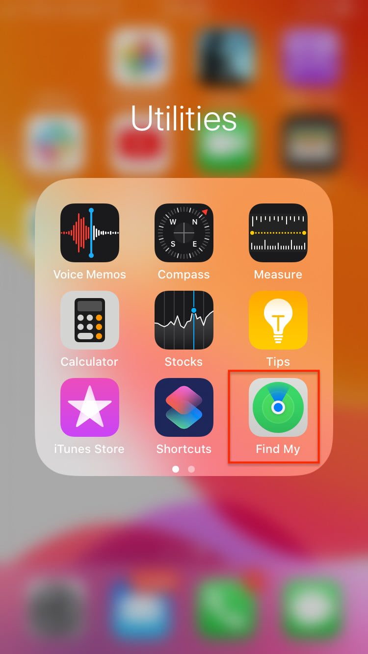 Captura de la función Find My