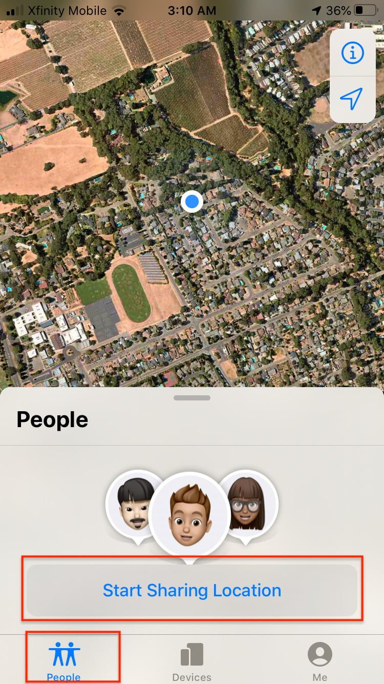 Captura de la función Find My