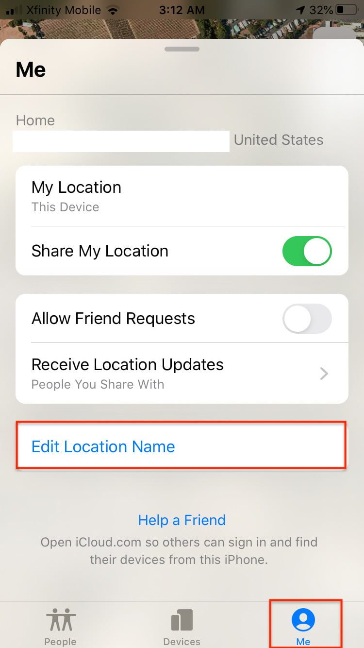 Captura de la función Find My