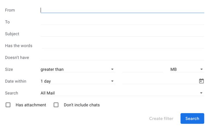 Gmail búsqueda de filtros antes