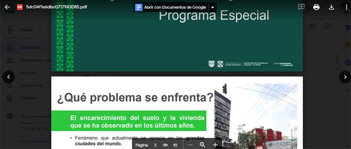 Vista previa de un documento en Google Drive