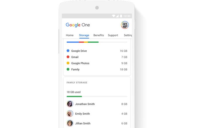 Interfaz principal de Google One