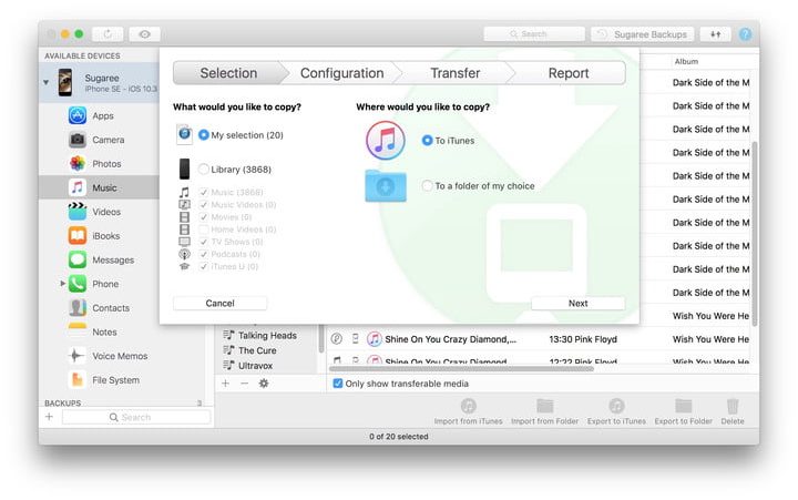 Pantalla de iMazing reconociendo canciones