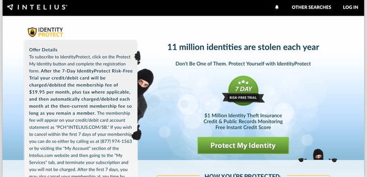 Pagina principal de Intelius y cómo evitar el robo de identidad