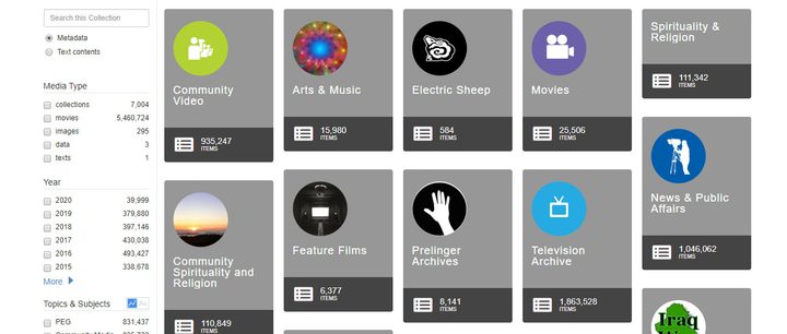 Interfaz principal de Internet Archive