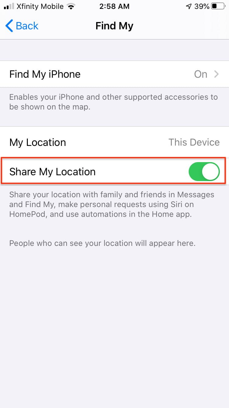 Captura de la función comparte mi ubicación