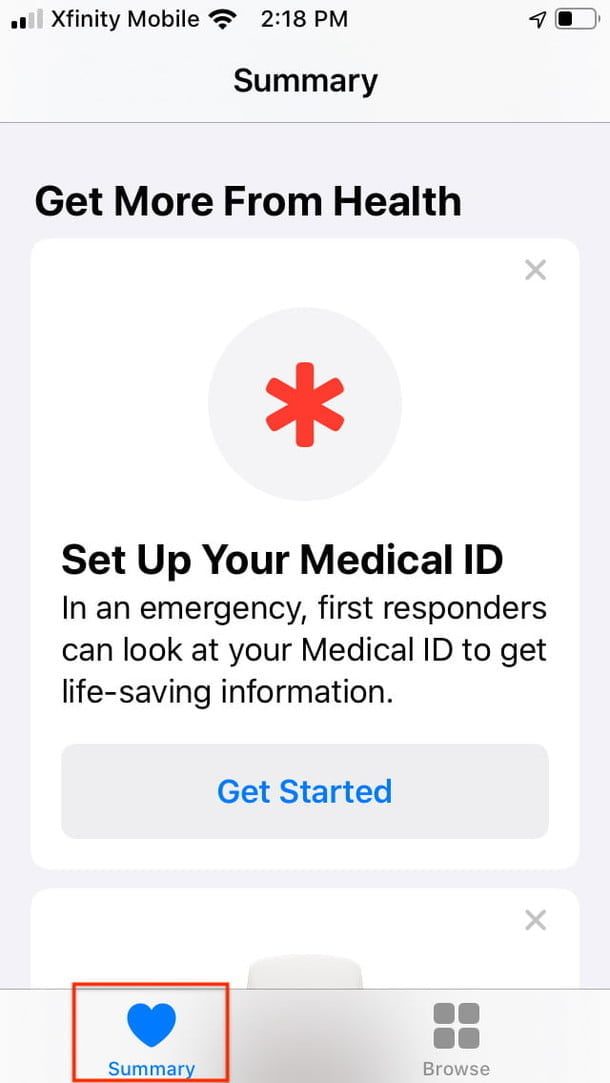 Captura para configurar Medical ID
