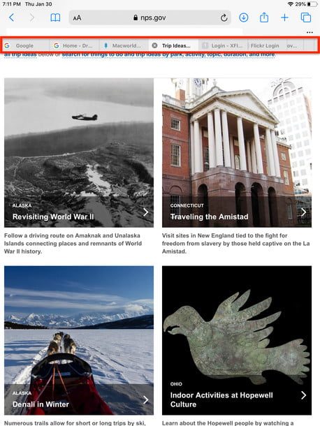 Pestañas de Safari en iPadOS 13