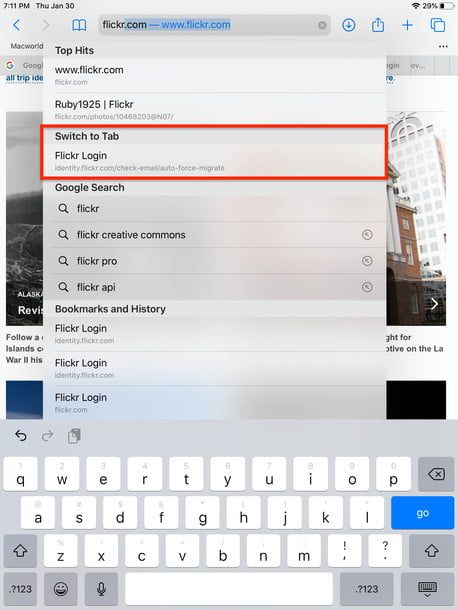 Pestañas de Safari en iPadOS 13