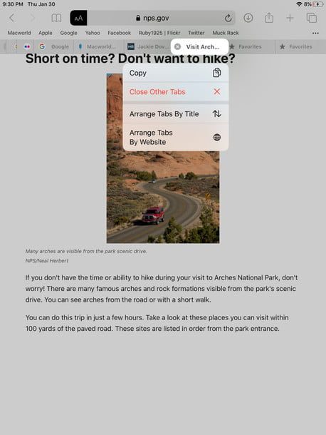 Pestañas de Safari en iPadOS 13