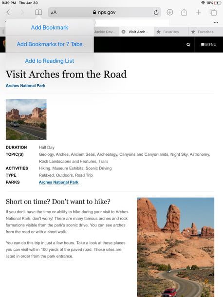 Pestañas de Safari en iPadOS 13