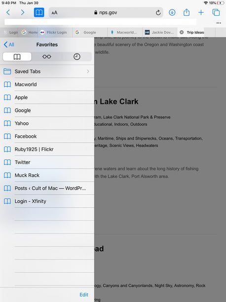 Pestañas de Safari en iPadOS 13