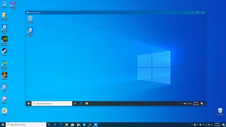 windows sandbox pantalla de ambiente virtual
