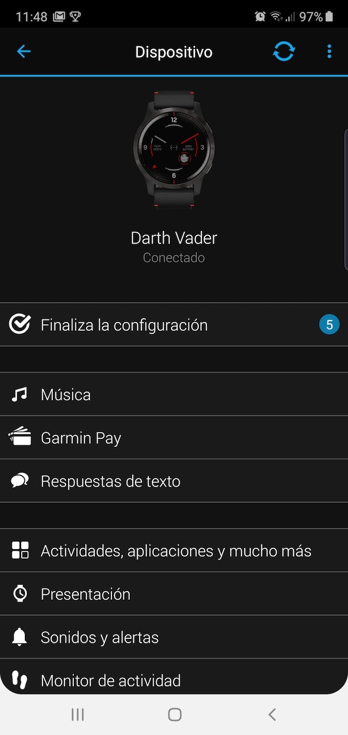 aplicación Garmin para smartwatch Dart Vader