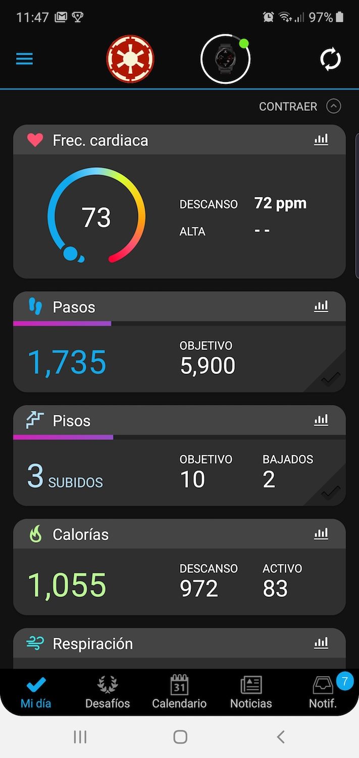 aplicación Garmin para smartwatch Dart Vader